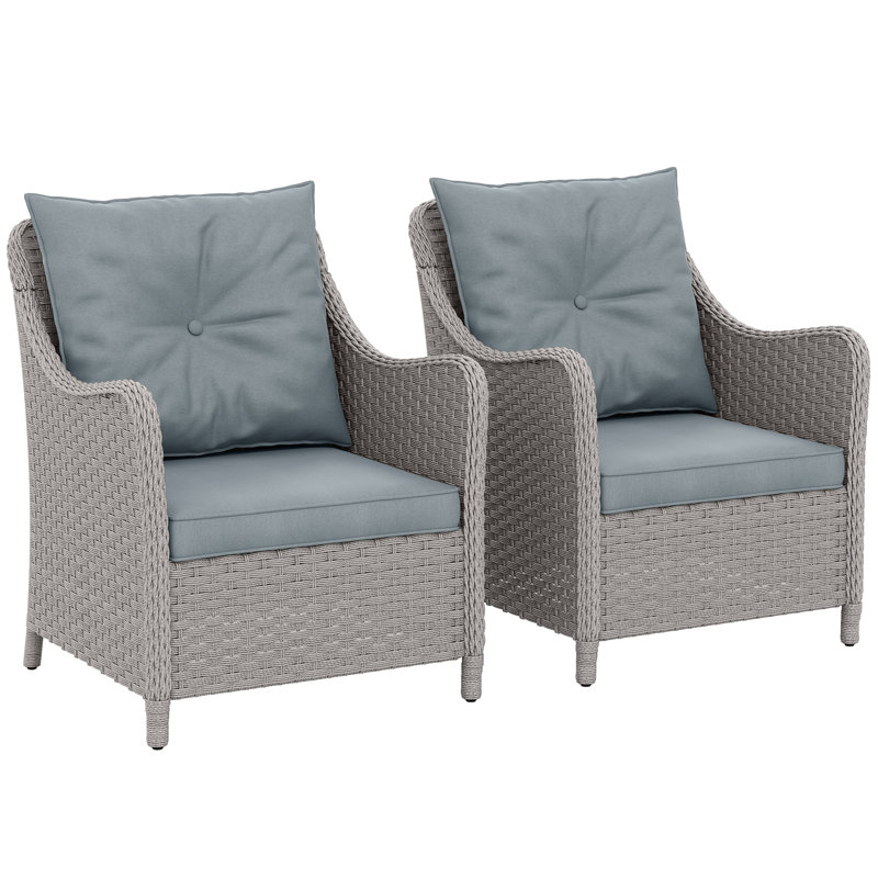 Wicker Outdoor Lounge Chair, Light Gray, Gray Wood