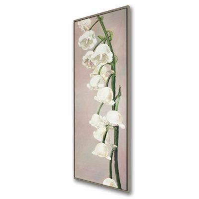 Fleurs de muguet - Feuilles roses, décor sur toile encadrée