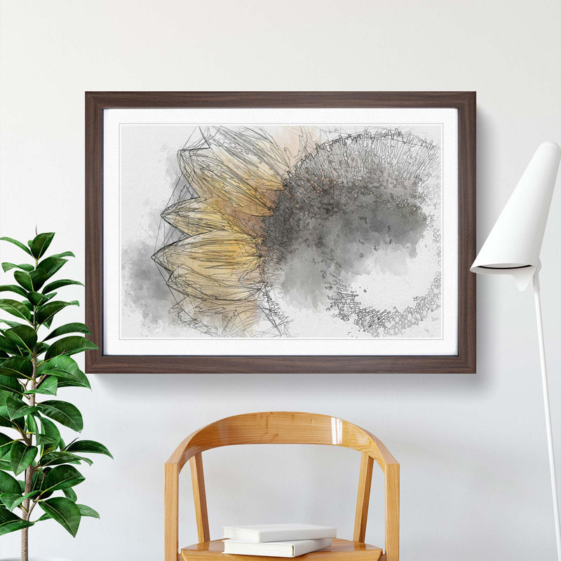Yellow Sunflower Rising in Abstract - Picture Frame Graphic Art Print, 35cm H x 50cm W x 2cm D, Walnut