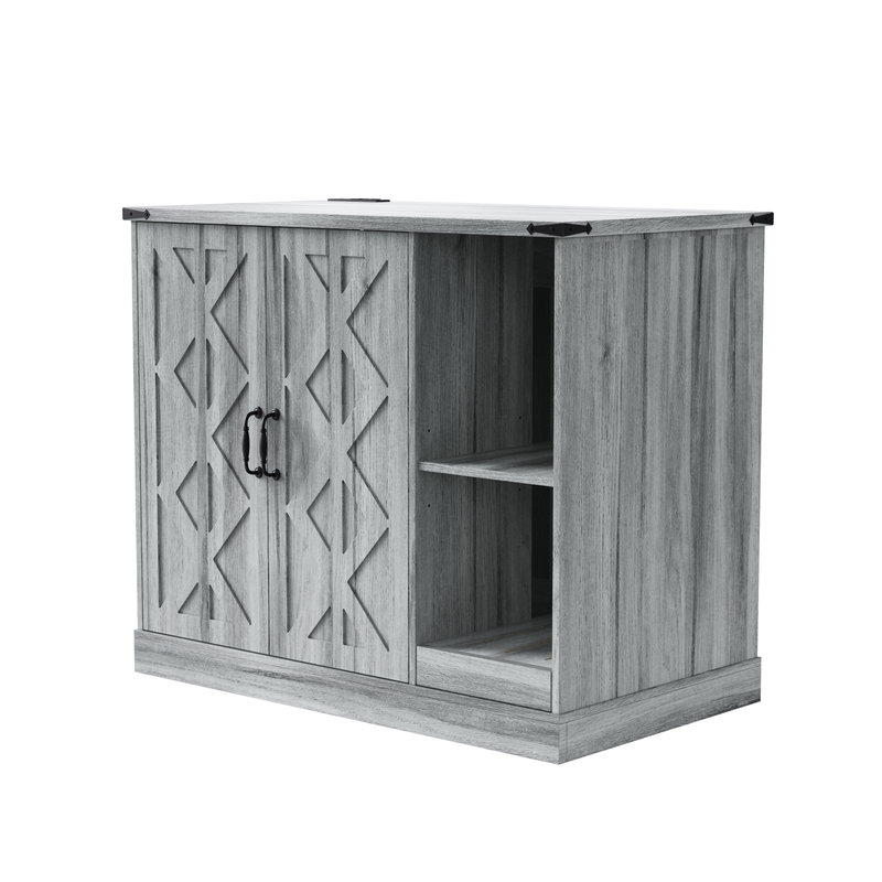 Armoire à litière pour chat avec prise de courant, meuble à litière moderne pour grandes boîtes à litière automatiques, bac à litière caché avec bac à litière, tablettes de rangement réglables, gris