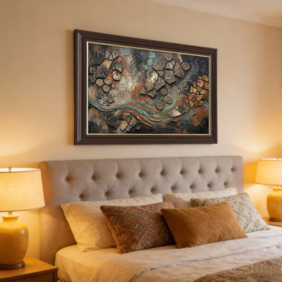 Art mural antique sur toile encadré doré pour le salon, la chambre à coucher, le bureau ou le vestibule - Décoration murale décorative avec texture abstraite