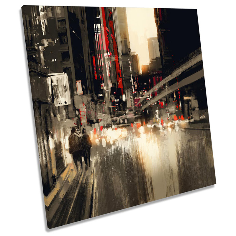 Z0092 City Life Modern Abstract Red - Wrapped Canvas Print, 60cm H x 60cm W x 2cm D