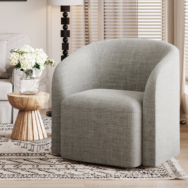 29" Wide Upholstered Swivel Barrel Chair - 360° Rotation, No Assembly Required, Gray Fabric
