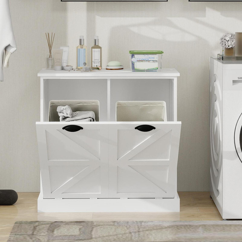 Armoire de trieur de linge à deux compartiments inclinable - blanc