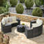 Ensemble modulaire de patio rond en demi-lune 11 pièces avec table basse en verre trempé et osier résistant aux intempéries-1357837489