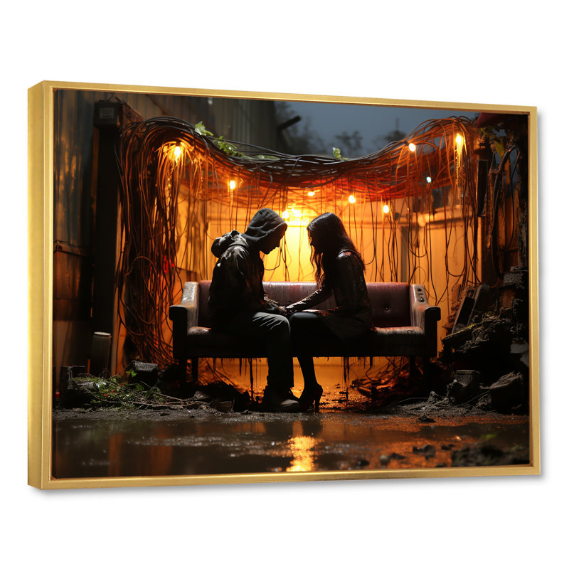Street Art, Muse romantique - Art mural romantique, Cadre flottant doré, H 30 po x l 40 po x P 1,5 po