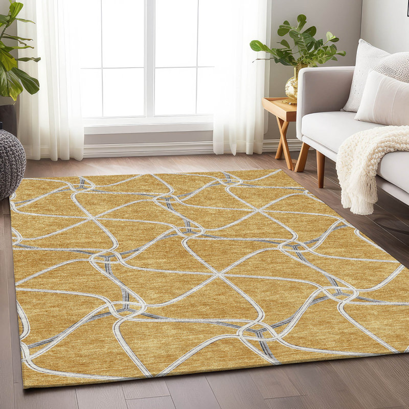 Tapis doré de qualité supérieure lavable à la machine Prisco, Rectangle 2 pi 6 po x 3 pi 10 po