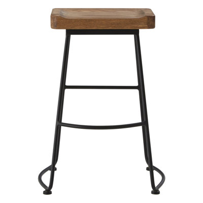 Oropeza Oak Solid Wood Bar Stool with Iron Frame