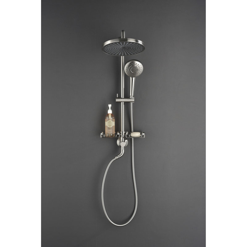 Shower Setup In Brushed Nickel Featuring 10" Natural Rain Showerhead, 4 Hand Shower, Adjustable Slide Bar And Soap Dish Showerhead Aggregation With Bar, Bathroom