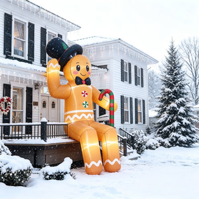 Bonhomme en pain d'épice gonflable de 3 mètres, décoration de Noël avec lumières DEL intégrées pour jardin, pelouse, terrasse, fête de Noël