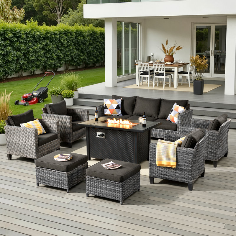Allcot 9 - Person Patio Conversation Set with Cushions, Black