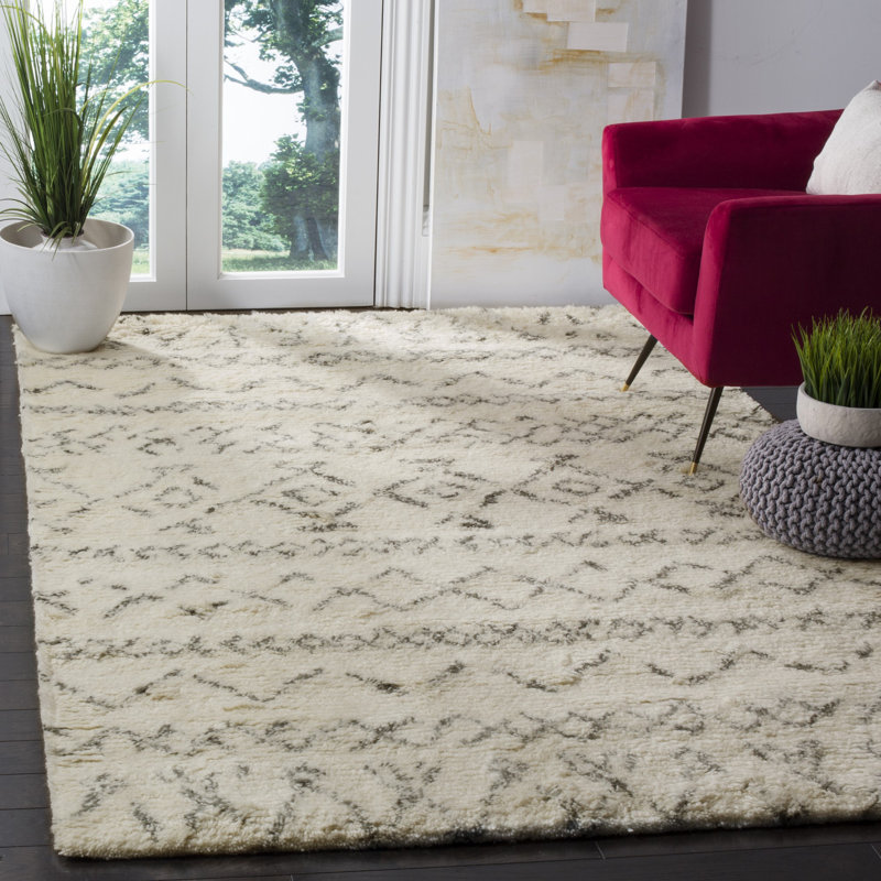 Aderhold Hand Tufted Nz Wool/Cotton Southwestern Rug in Gray/Beige, Rectangle 5' x 8'