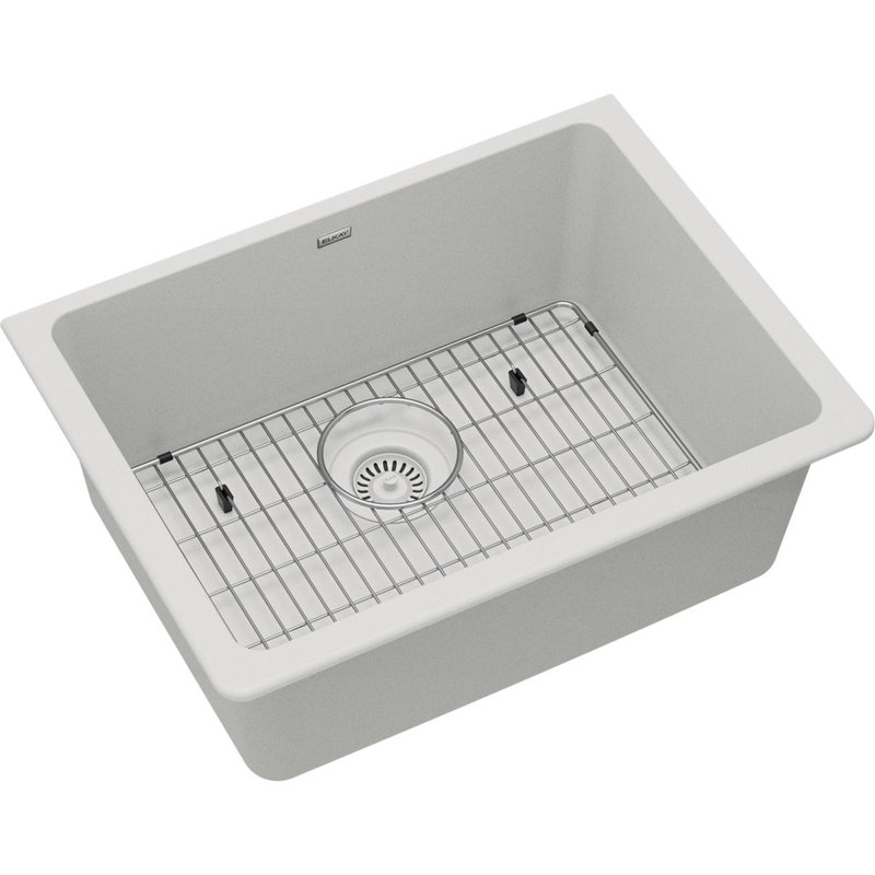 Quartz 24-5/8" x 18-1/2" x 9-1/2" Undermount Kitchen Sink with Basket Strainer, White