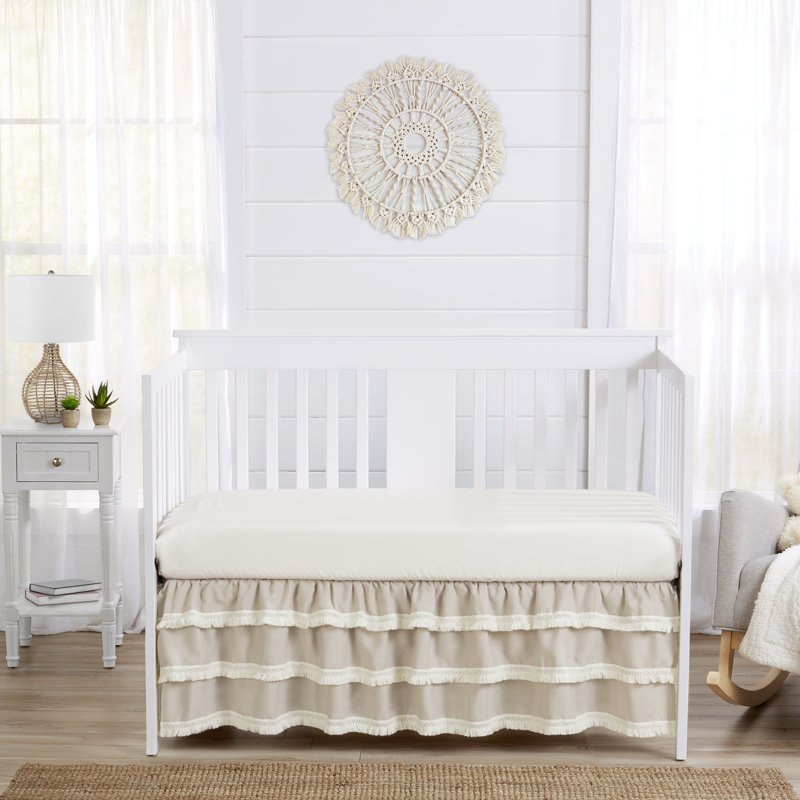 Volant pour lit de bébé Boho Fringe, Taupe / ivoire