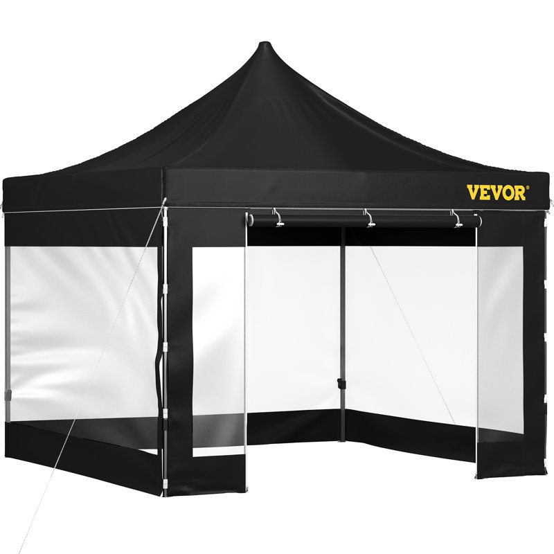 Black 10x10 Ft Pop-Up Canopy Tent with Transparent Sidewalls