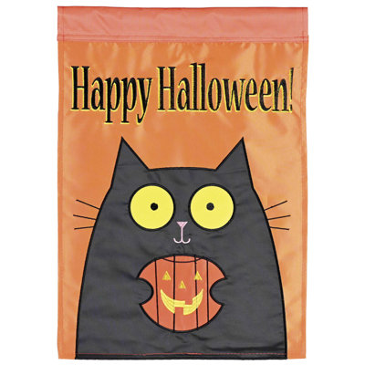 Drapeau de jardin «Happy Halloween» chat noir