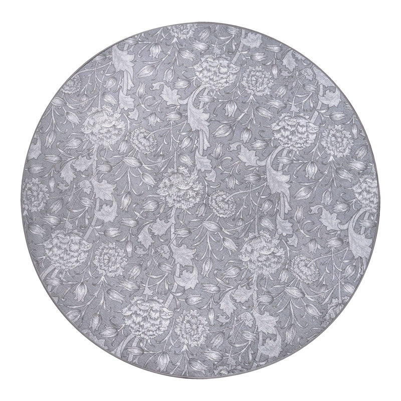 Kalini Floral Grey Performance Flatweave Washable Floral Indoor / Outdoor Rug, Round 6'