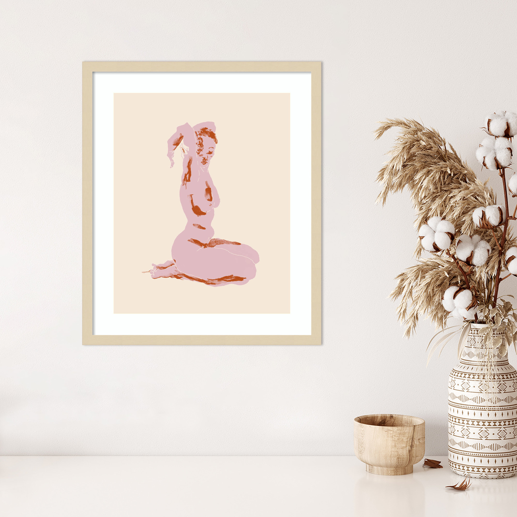 Nude With Arms Folded Over Her Head by Nantucket Wood Framed Wall Art Print, 25" H x 21" W, Brown