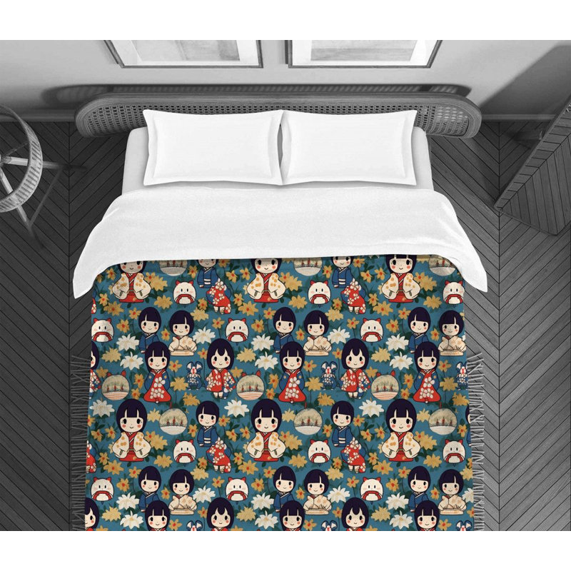 Édredon Geisha Bedding, blanc / bleu, Édredon très grand