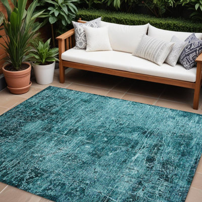 Tapis extérieur lavable antidérapant 8 pi x 10 pi bleu sarcelle