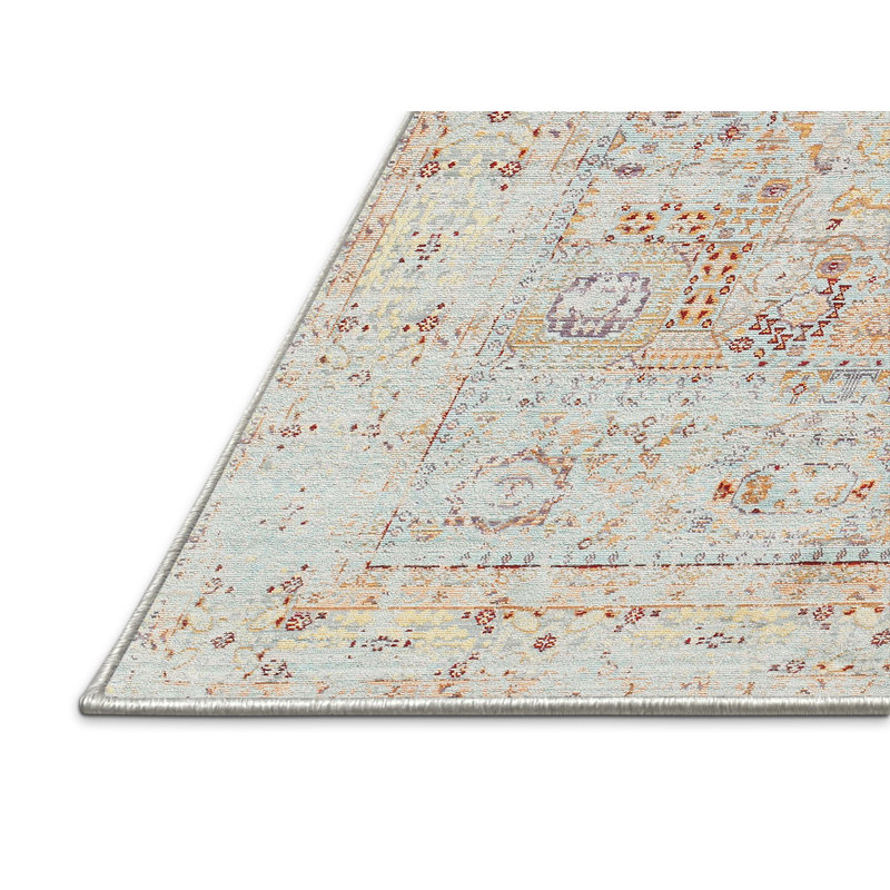 Gris de laine oriental/Tapis décoratif bleu, Rectangle 2 pi x 4 pi