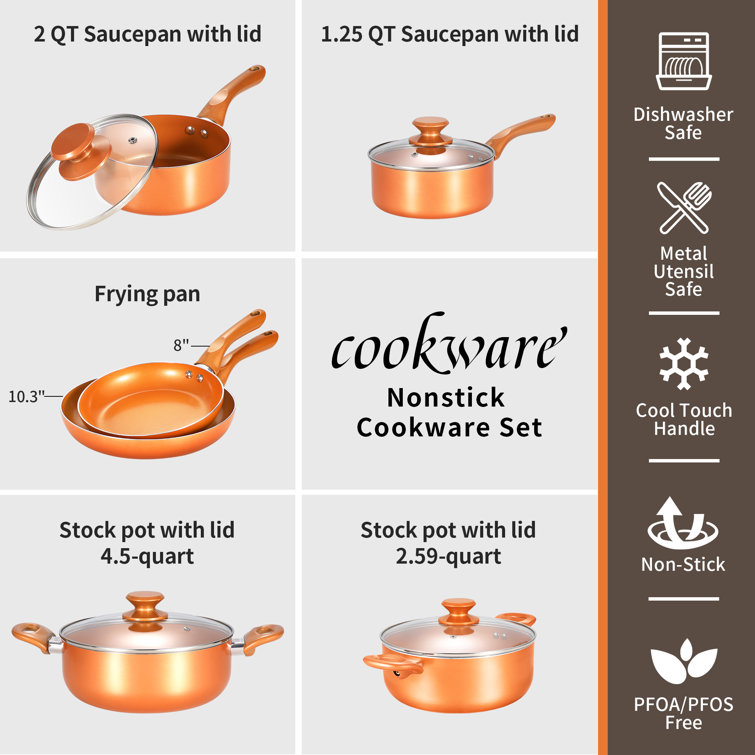 Scafild | 10-Piece Ceramic Nonstick Aluminum Cookware Set - Copper