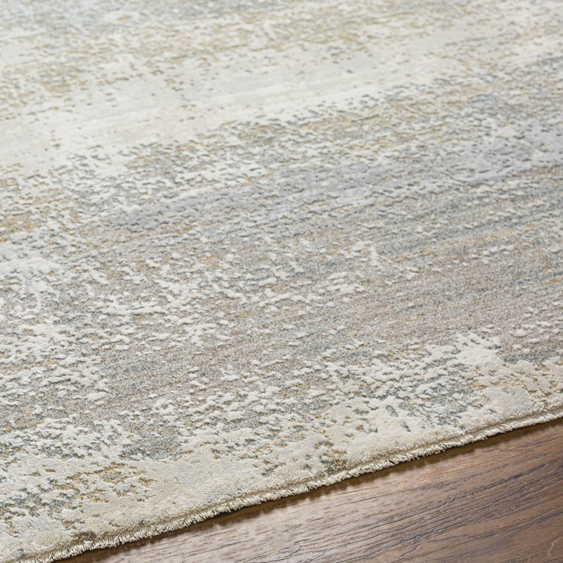 Tapis abstrait en polypropylène tissé à la machine en gris / beige, Tapis de couloir 2 pi 7 po x 10 pi