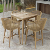 Calixto Outdoor 5 - Piece Teak Dining Set with Cushions