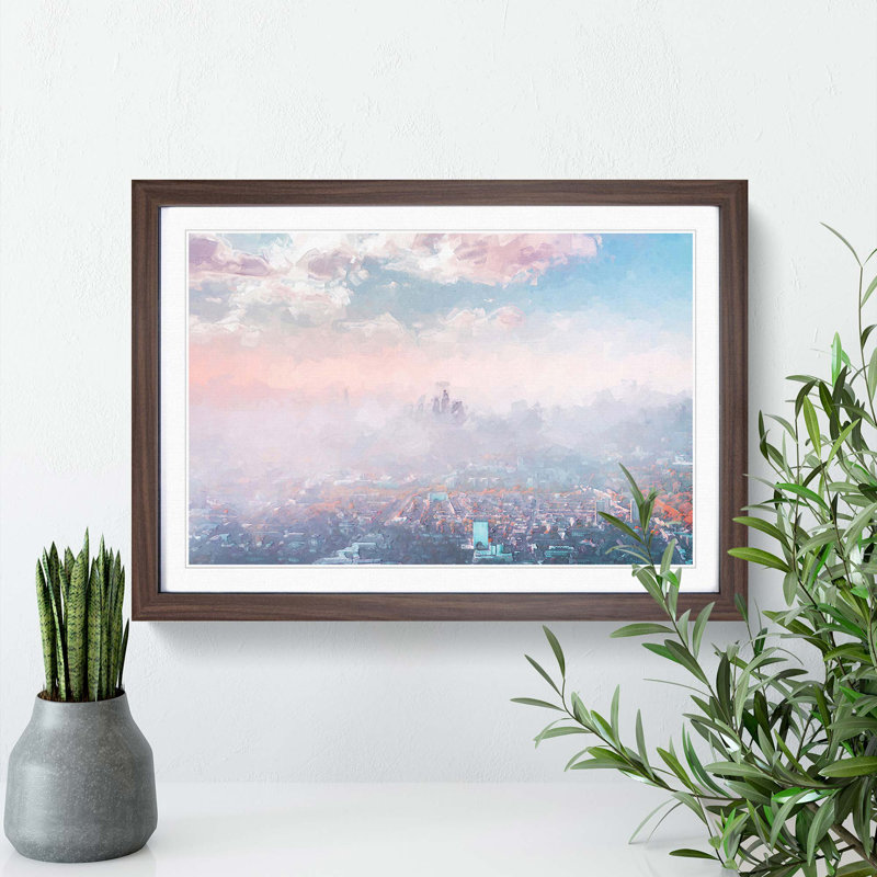 The London Skyline in the Summer in Abstract - Picture Frame Graphic Art Print, 48cm H x 65cm W x 2cm D, Walnut Framed