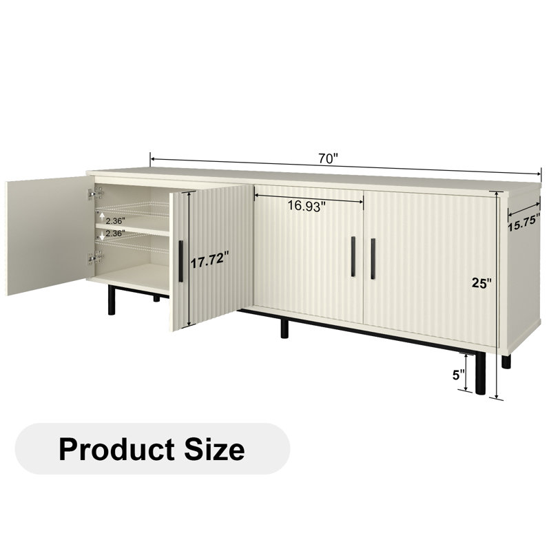 Meuble télé 70 po pour téléviseur de 80 po ou moins, base en métal robuste, Blanc/Noir
