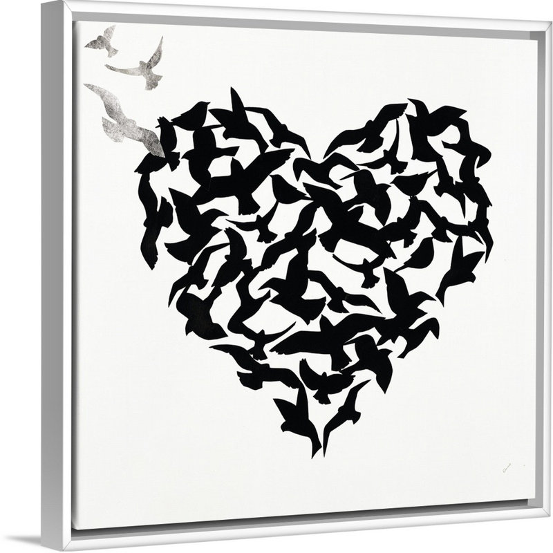 «Hearts in Flight IV», impression sur toile, H 25,7 po x l 25,7 po x p 1,75 po, Cadre flottant blanc