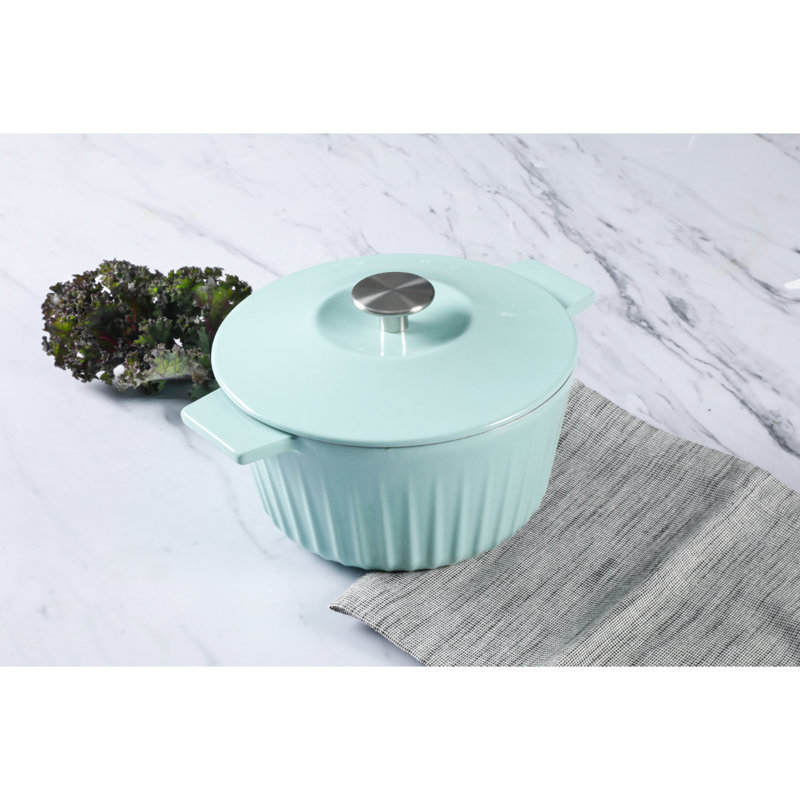 Non-Stick Cast Iron Oval Dutch Oven with Lid, 3 quarts, Martha Blue