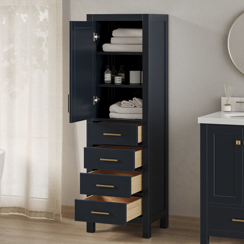 Armoire à linge en bois massif Amariani, Bleu minuit