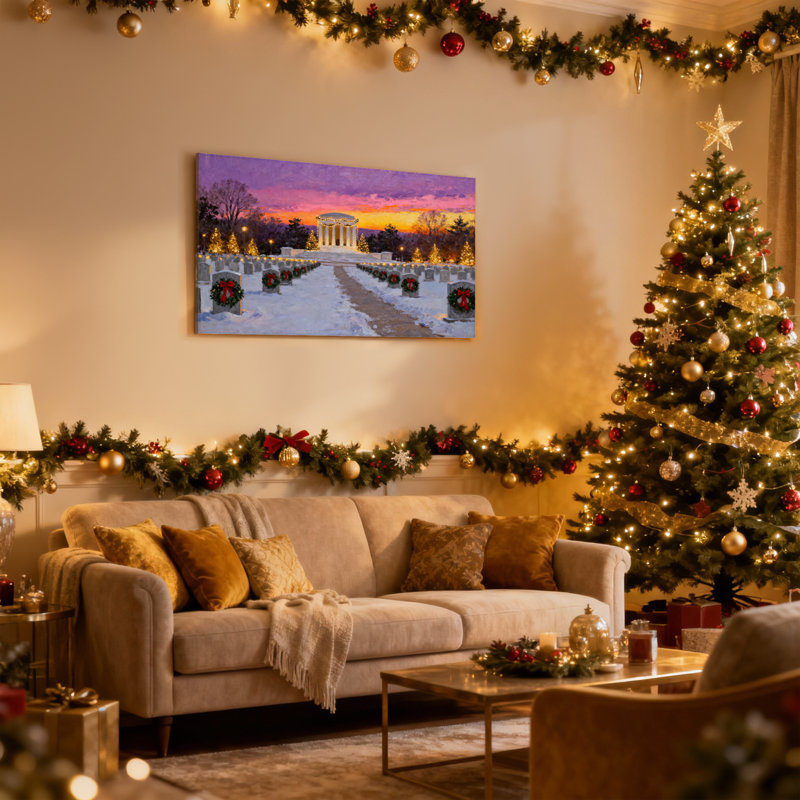 Ensemble de 3 reproductions d'art sur toile, "Christmas Winter Sunset", H 16 po x l 24 po