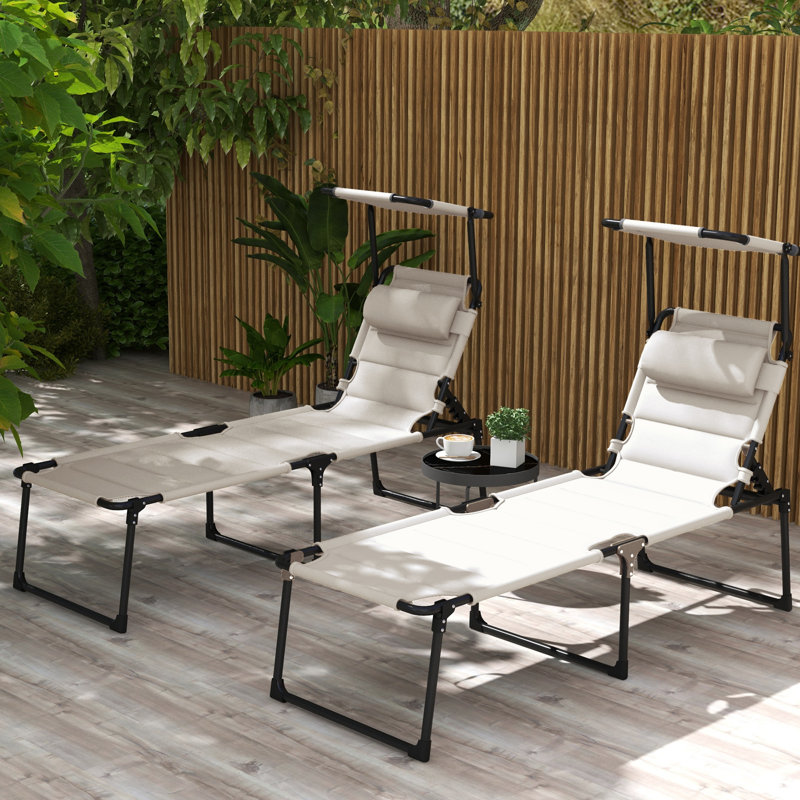 Chaise longue inclinable avec coussins sahdia, Blanc