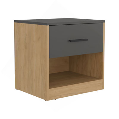Alder 19.7" High One Drawer Nightstand Side Table End Table With Open Shelf For Bedroom, Home Office, Living Room Natural Oak - Matt Gray