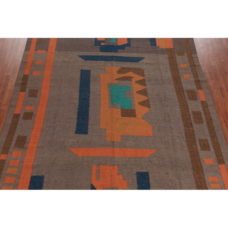 Tapis turc contemporain en jute kilim 9x12