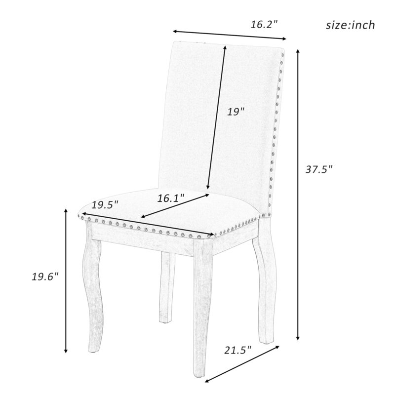 Ensemble de 2 chaises de salle à manger rembourrées en bois avec tête de clou Fabirc