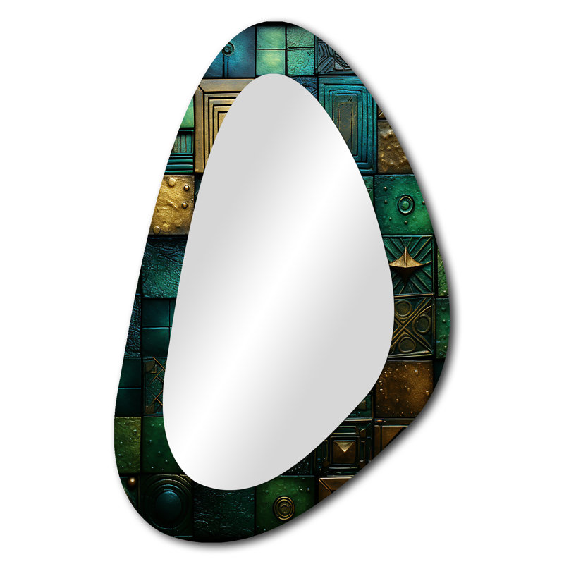 Carreaux de mosaïque Maya Silvio - miroir de forme unique, miroir mural asymétrique vert, impression d'art en métal