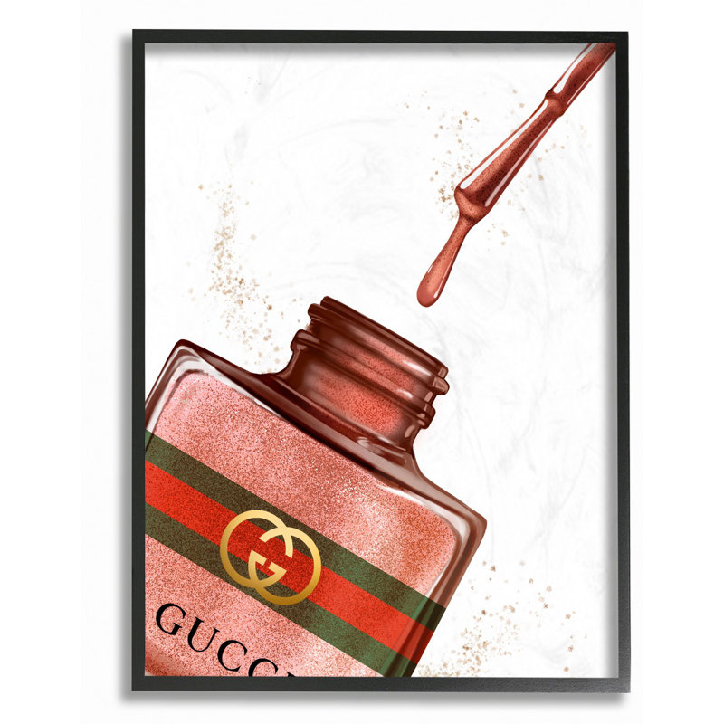 «Makook Nail Vernis Brush Pink Red Drip Fashion Design», impression, H 14 po x l 11 po, Giclée encadrée noir minuit