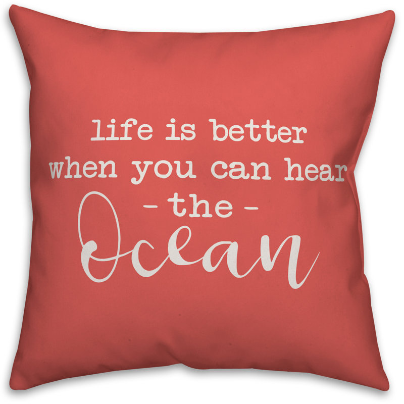 Textual Outdoor Throw Pillow, 18" H x 18" W, Coral