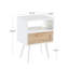 Table de bout en rotin 15,75 "avec tiroir et pieds en bois massif, table de chevet moderne, table d'appoint pour le salon, la chambre à coucher, blanc, table-1252664266