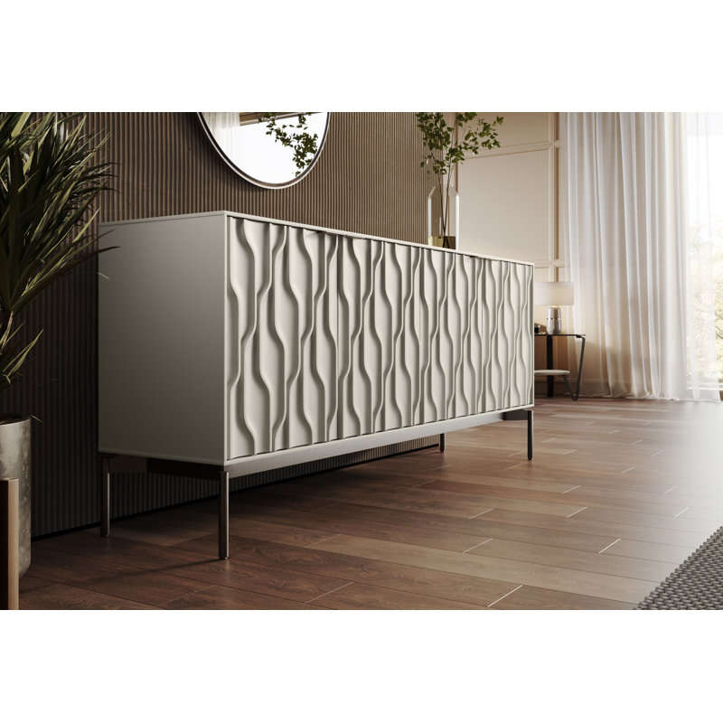 Mesa 79.5 " W Steel Sideboard, Stone/Brushed Carbon