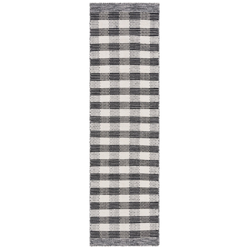 Tapis rayé noir / ivoire Kilim 807, Tapis de couloir 2 pi 3 po x 8 pi