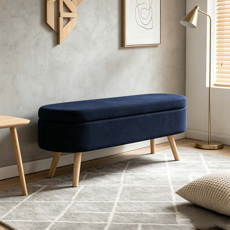 Banc de rangement avec repose-pieds ovale, Marine