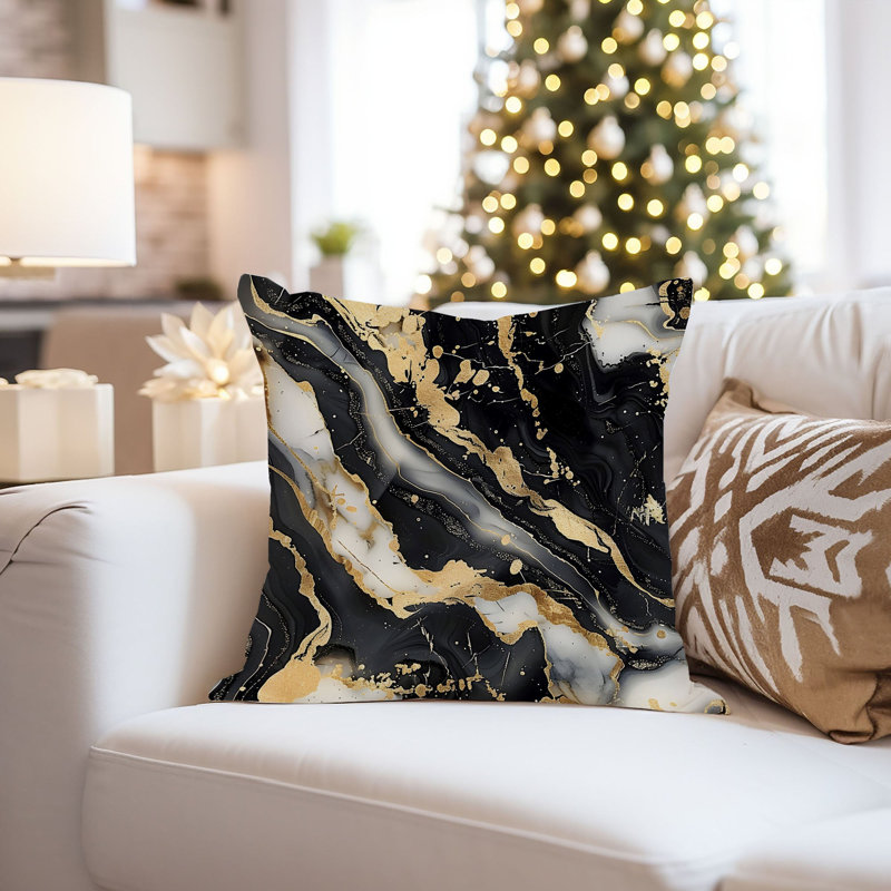 Abstract Black & Gold Geode Crystals Marble XI Modern, 16" H x 16" W