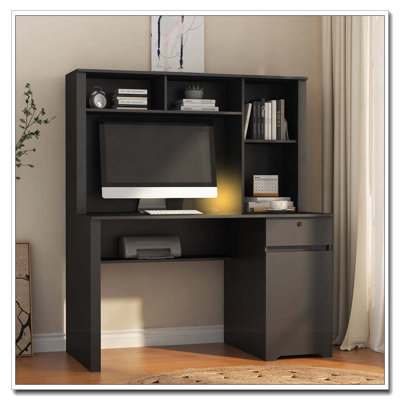 Bureau d'ordinateur avec huche et bibliothèque, bureau de direction en bois pour adolescents