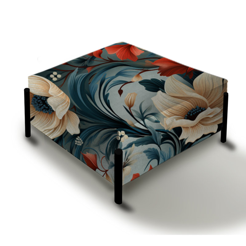 Vins bleus et blancs avec fleurs - grand repose-pieds carré floral