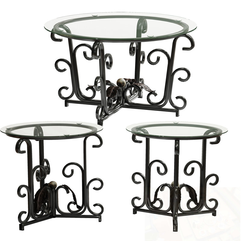 Ensemble de tables basses 3 pièces avec surface en verre trempé et structure en métal robuste