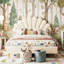 EU Double (140X200cm) Scalloped Shell Velvet Bed, Glam Upholstered Platform Frame With Gold Legs, Burgundy & Beige-1754401874